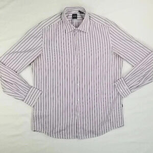 Hugo Boss Mens Logo Tag Large White Purple Striped